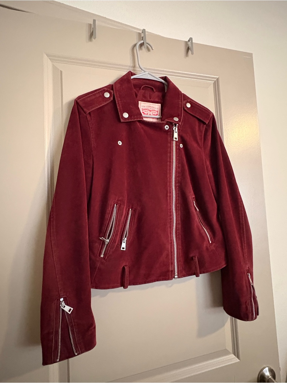 Women's Burgundy Suede Moto Jacket